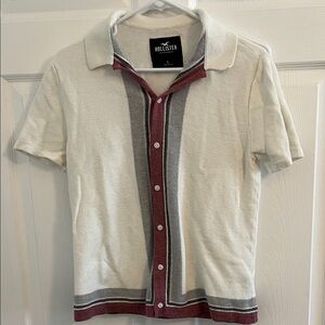 Hollister Men's Cream and Gray Button Down Shirt